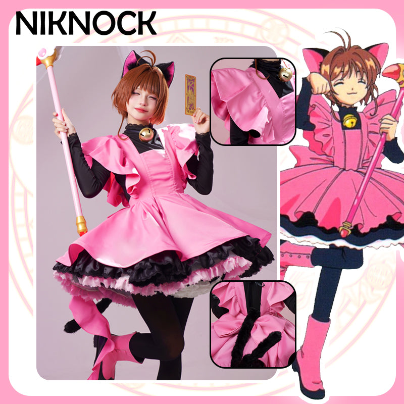 【In Stock】Niknock Anime Card Captor Sakura Cosplay /Thunder Card Kinomoto Sakura Costume Cute Black Cat Suit Women Cardcaptor Sakura