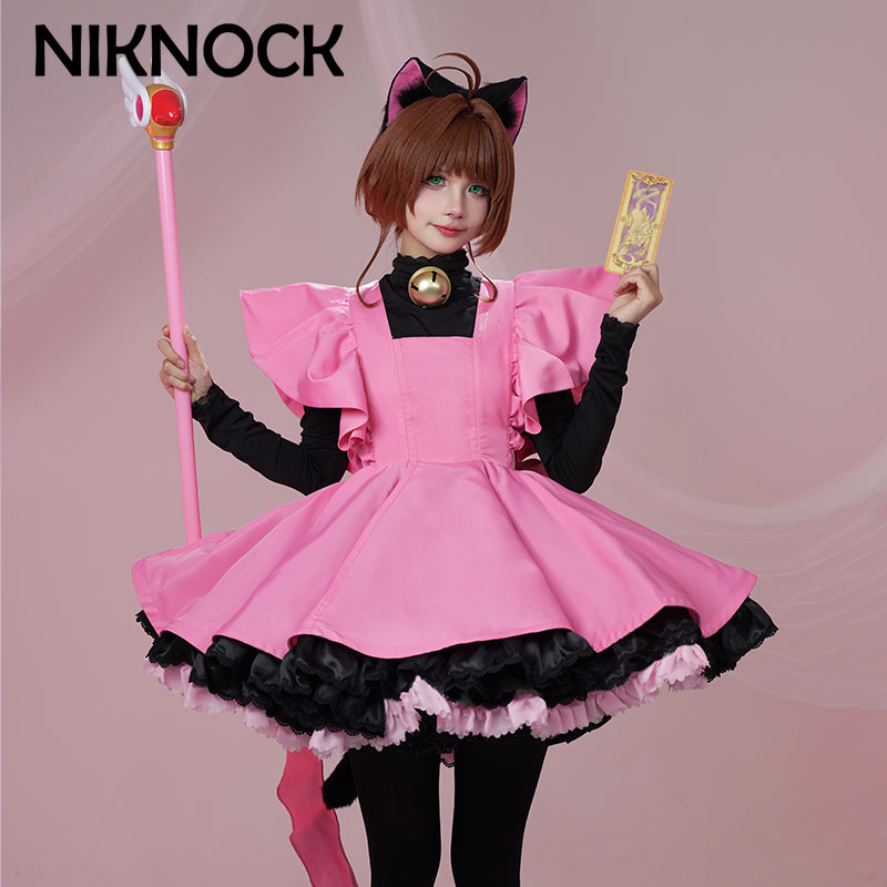 【In Stock】Niknock Anime Card Captor Sakura Cosplay /Thunder Card Kinomoto Sakura Costume Cute Black Cat Suit Women Cardcaptor Sakura
