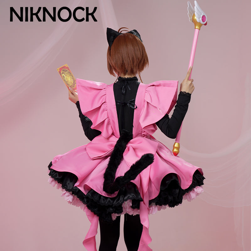 【In Stock】Niknock Anime Card Captor Sakura Cosplay /Thunder Card Kinomoto Sakura Costume Cute Black Cat Suit Women Cardcaptor Sakura