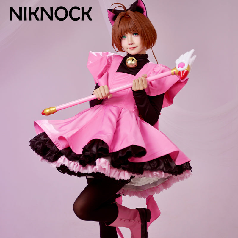 【In Stock】Niknock Anime Card Captor Sakura Cosplay /Thunder Card Kinomoto Sakura Costume Cute Black Cat Suit Women Cardcaptor Sakura