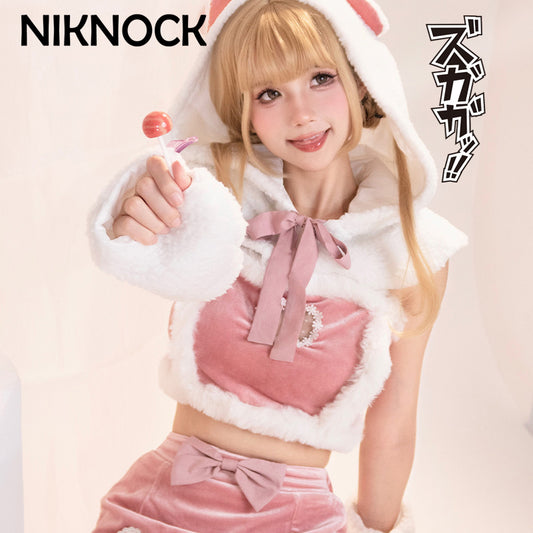 【In Stock】Niknock  FUFU Bear / Original cute winter dress / Cute pink plush dress